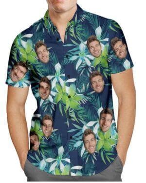 Camisa Hawaiana Hombre Personalizada Foto Cara Floral Tropical Verano Playa Vacaciones Aloha Camisas para Hombres Marido Novio