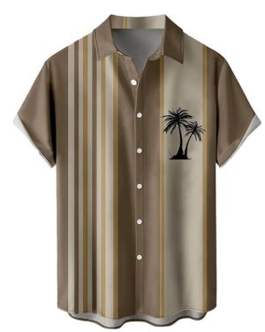 Generisch Camisa azul para hombre, informal, holgada, con estampado de solapa, manga corta, puño con botones, estilo floral, playa, estilo hawaiano,