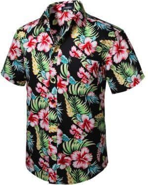 Camisas Aloha Hawaiana Funky de Manga Corta Bolsillo Delantero Vacaciones de Verano Impreso Playa Camisa Informal de Hawaii S-2XL