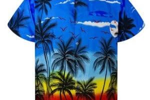 King Kameha Camisa-Hawaiana Hombre Manga-Corta Bolsillo-con-Hendidura Elegante Funky Palmeras De Vacaciones En La Playa Tropical Unisexo