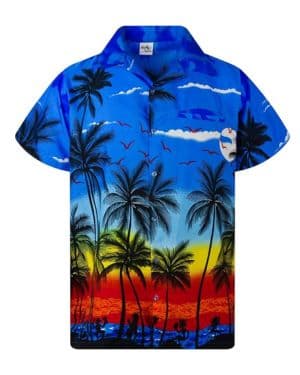 King Kameha Camisa-Hawaiana Hombre Manga-Corta Bolsillo-con-Hendidura Elegante Funky Palmeras De Vacaciones En La Playa Tropical Unisexo