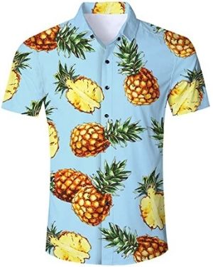 RAISEVERN Divertida Camisa Hawaiana de Verano para Hombres, Camisas de Manga Corta, Ropa Informal de Vacaciones, Botón, Ropa Hawaii Aloha M-XXL