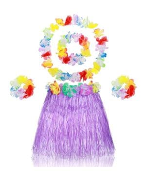 Abeillo Paquete de 5 faldas hawaianas de hierba hula para niñas, falda de baile con accesorio