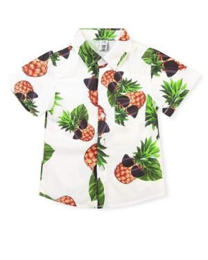 Camisa hawaiana floral de manga corta con botones y botones para niño pequeño