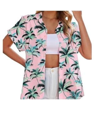 Camisa hawaiana de manga corta para mujer, camisa hawaiana de verano, blusa hawaiana elegante