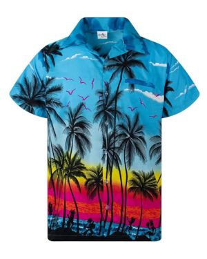Camisa hawaiana casual para niños y niñas, bolsillo muy fuerte, manga corta, unisex, estampado de playa, 2-14 años