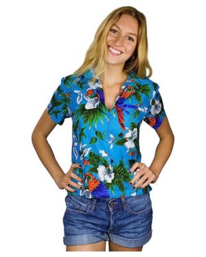 Blusa hawaiana para mujer, estilo casual, con botones y mangas cortas - Beig