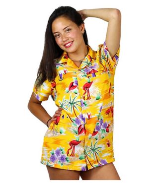 Camisa flamenca hawaiana de manga corta para mujer