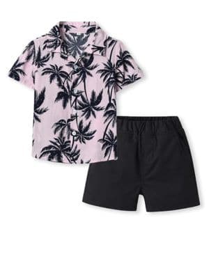 Niño Camisa Hawaiana y Pantalones Cortos Conjunto Coco Árbol Imprimir Verano