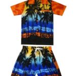 Original King Kameha Camisa y pantalones hawaianos Funky 2 piezas Cabana Set Niños 2 – 8 años Estampado Hawaii Palmen playa Naranja