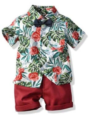 Ropa de Bebé Niño Estampado Camisa de Manga Corta Tops Pantalones Cortos Conjuntos Hawaianos