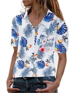 Camisas hawaianas elegantes para mujer, blusa de manga corta, para fiesta, playa, casual, ajuste holgado, con botones, solapa, blusas para mujer,