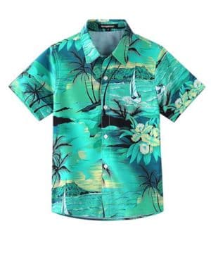 Spring&Gege Camisas hawaianas informales para niños, de manga corta, con estampado de crucero, Aloha, playa, camisas abotonadas (5-14 años)