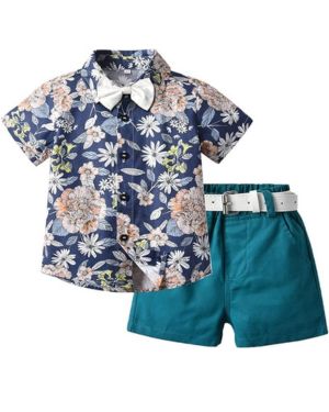 Niño Floral Camisa + Pantalones Cortos Conjunto, Verano Manga Corta Bermudas Traje