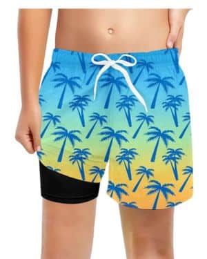 Bañador para niño con forro de compresión, diseño hawaiano para actividades en la playa en verano