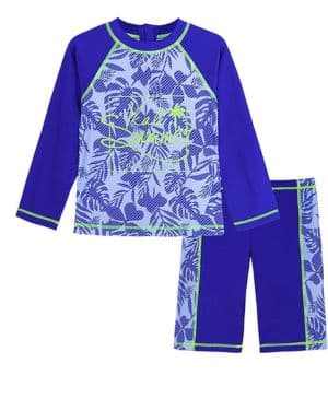 Traje de natación para niños, diseño de tiburón Hawaiano de Dos Piezas en la Parte Superior Pantalones Cortos, Ropa de Playa Azul