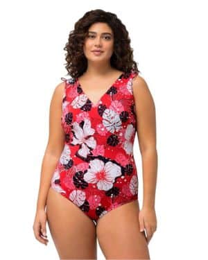 Ulla Popken Bañador, Flores Hawaianas, Rellenos Blandos, Escote en V 827153