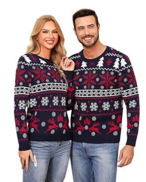 Aseniza Jersey Navideño para Hombre Mujer Pareja Jersey Navidad Familia de Rojo de Casual Cuello Redondo Clásico, S-XXL