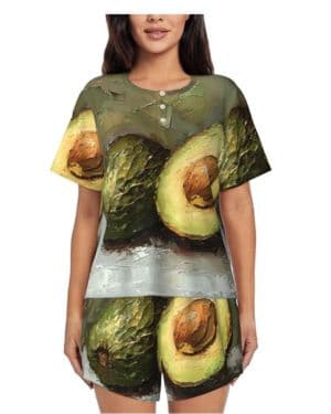 Conjunto de pijama de aguacate para mujer, pantalones cortos, 2 piezas, manga corta, ropa de dormir, pijama casual con bolsillos