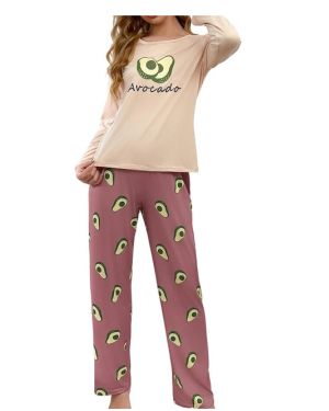 Conjunto genérico de pijama de mujer cómodo con estampado de aguacate de manga larga de gran tamaño con cuello redondo