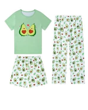 Fanient Pijamas Niñas Niños Conjuntos de Pijamas con Estampado Lindo Pijamas de Tres Piezas para niñas de 7 a 14 años