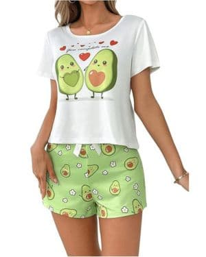 GORGLITTER Conjunto de pijama corto para mujer, multicolor, informal, manga corta, camisas, conjuntos de pantalones, pijama, conjuntos de casa con estampado de aguacat