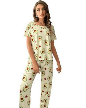 Conjunto-de-pijama-de-manga-corta-para-mujer-camiseta-de-dormir-de-dos-piezas