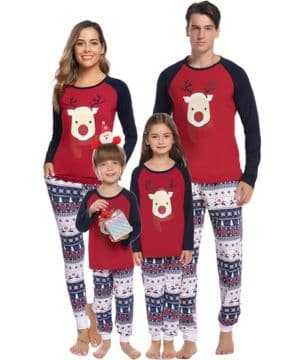 Pijama Navidad Familia Invierno Conjunto Pijamas de Navidad Ropa de Dormir para Padres y Niños Alce Navideños 2 Piezas