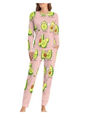 JZemdybill Conjunto de pijama de cuello redondo para mujer, pijama divertido de aguacate para mujer, pijama con bolsillos
