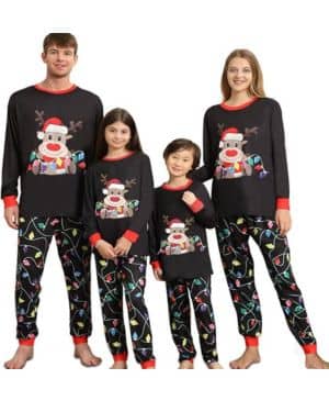 Kouric Pijamas Navidad Familia,Pijama Familiar a Juego con Estampado de Reno,Pijamas Navideños Familiares a Cuadros Rojos y Negros,Pijamas Navidad Mujer Hombre Niño Niña Bebe