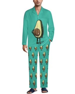 LZNJZ Pijama para hombre con bolsillos, cuello en V, divertido pijama de aguacate de dibujos animados para hombre