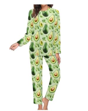 Novastar Conjunto de pijama de 2 piezas para mujer, estampado de aguacate verde, de manga larga, ropa de dormir