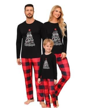 ijama de Navidad a Juego de la Familia, Conjunto de Pijama de Navidad Familiar, Pijamas Navidad Familia con Camiseta Manga Larga y Pantalones Largos para Mujer Hombre Niñas Ni