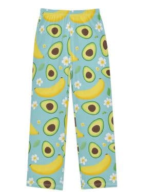 Reiacy Pantalones de pijama para niños, pantalones de pijama suaves con estampado de aguacate, plátanos y margaritas