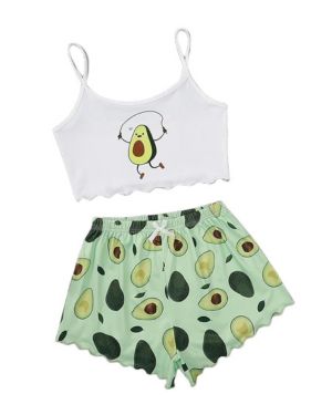 Shorts de Mujer Shorts Conjunto Camisolas para Pijamas con Estampado de Aguacate para El Pijama de Mujer con Cortometraje