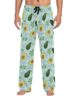 ZZXXB Pantalones de pijama de aguacate y flores para hombre, cómodos para dormir, ajuste recto con bolsillos, S-XXL