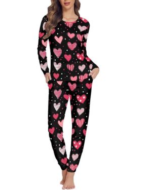 Biyejit Conjunto de pijama para mujer con pantalones y cuello redondo con bolsillos, paquete de 2 unidades, tallas XS-6X