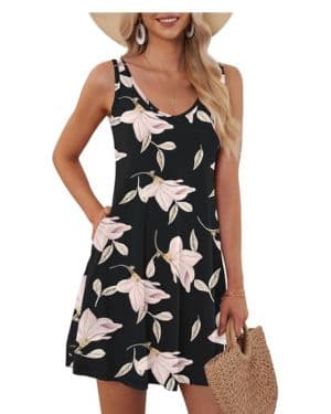 AUSELILY Camiseta Informal de Verano para Mujer Vestidos de Playa Vestido Sin Mangas Plisado Liso