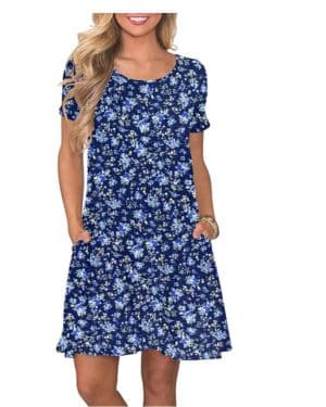 AUSELILY Vestidos Verano Mujer Vestido T-Shirt Casual Manga Corta con Bolsillos