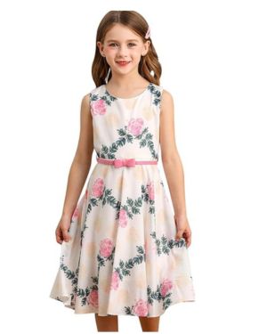 BONNY BILLY Vestido Niña Fiesta Boda Ceremonia Estampado Floral Vintage con Cinturón