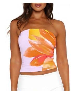 Camiseta Sin Mangas para Mujer Verano Camisetas de Flores Bandeau Tops Sin Tirantes Corta de Tubo Top Fiesta Sin Espalda