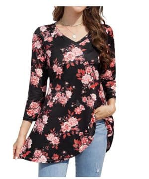 Enmain Camisa Mujer Talla Grande Túnica Blusa Cuello V 3 4 Manga Larga Elegante Cómoda Casual