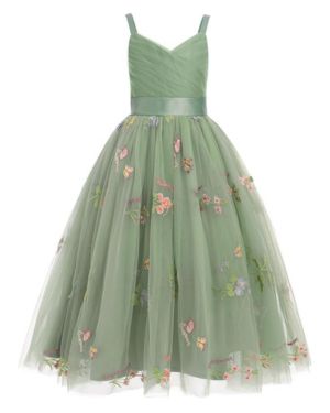 IDOPIP La Niña de las Flores Princesa Vestido Largo Plisado Boda Dama de honor Vestido De Fiesta Bordado Flor Encaje Elegante