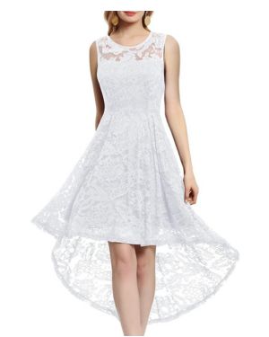 MUADRESS Vestido Cóctel Vintage A-línea Hi-Lo Elegante Mujer Flor Encaje Vestidos De Fiesta