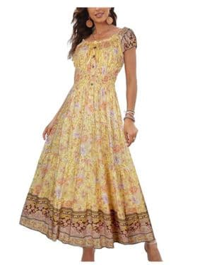 OSTOO - Vestido Largo de Verano para Mujer, Estilo Bohemio, con Estampado Floral, Escalonado, Informal, con Vuelo