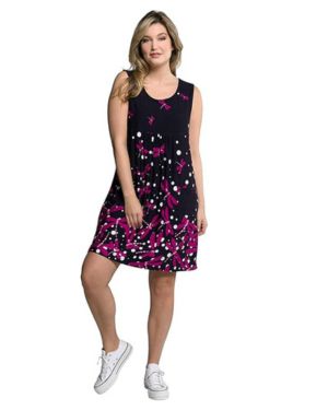 Ulla Popken Vestido de Punto con Ribete de Flores Rayas Mujer