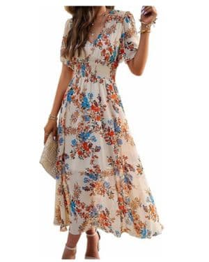 Vestido largo floral para mujer, cuello en V, cintura imperio, verano, boda, fiesta, casual, vestido de gasa