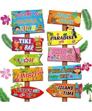 20 Se帽ales de Bienvenida de Fiesta de Luau, Decoraciones de Fiesta Tem谩tica de Verano Tropical Hawaiano Cartel Bienvenida de Fiesta Hawaiana de Puerta Principal con 4 Hojas