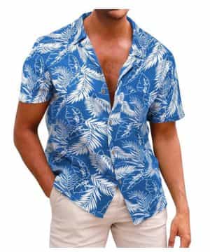 Beotyshow Camisa hawaiana para hombre, camisa de ocio, manga corta, algodón, flores, vacaciones, verano, playa