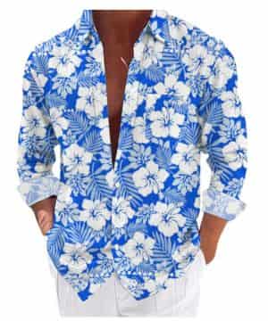 Camisas divertidas para hombre, camisas de manga larga, casual, de plumón, playa, flores y trajes largos, camisetas para hombre